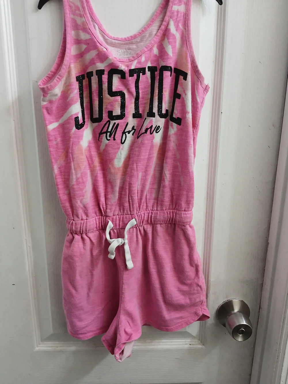 Justice Girls Pink Tie-Dye Sleeveless Romper with White Drawstring -S (6/7)